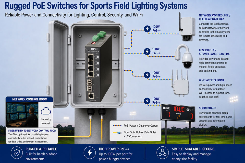 Sports Lighting PoE Industrial Switches application